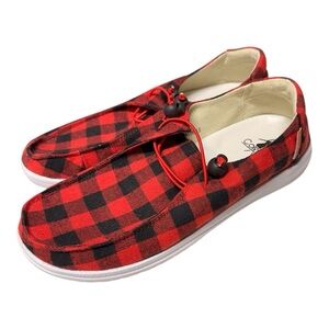 Corkys Kayak Red and Black Plaid Loafers